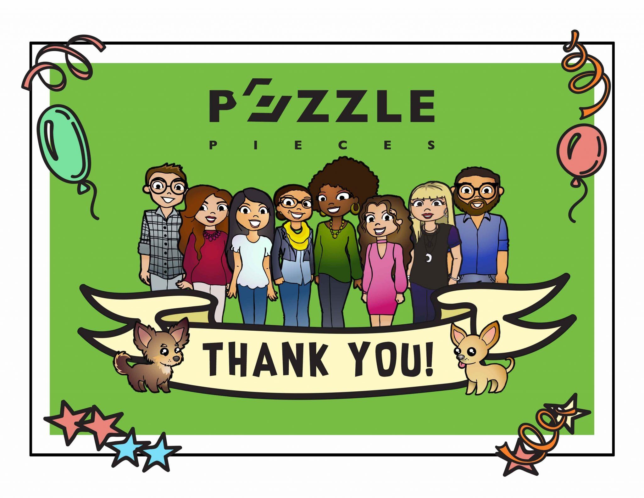 Puzzle Pieces Marketing Thank You Cartoon