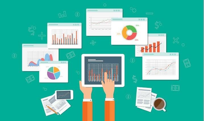 Graphic of various spreadsheets, representing digital marketing terms like return on investment ROI.