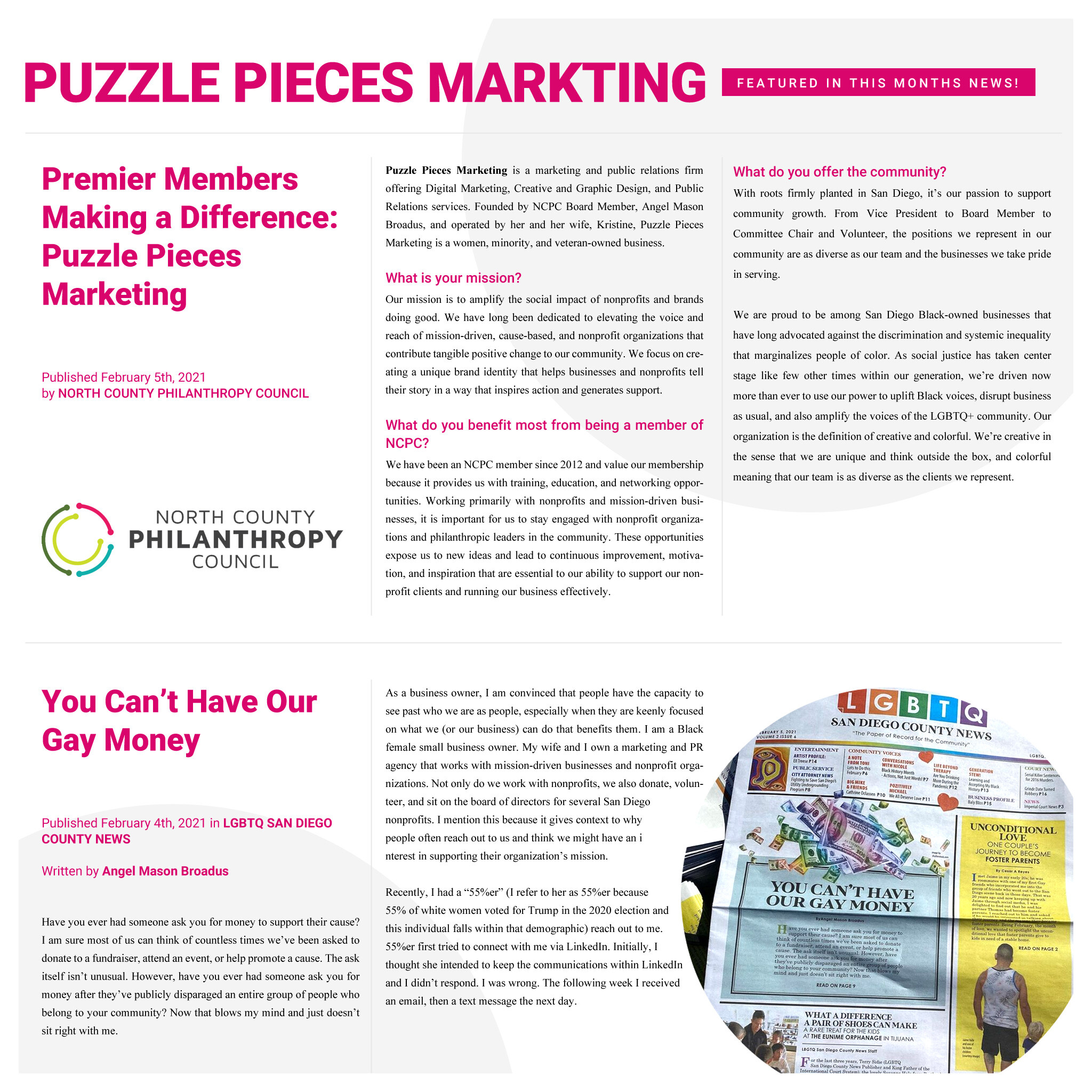 Puzzle Pieces Marketing features