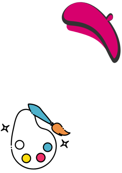 beret and painting palette icon