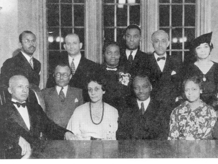 Committee responsible for the 20th anniversary of the Association for the Study of Negro Life and History in 1935. Dr. Carter G. Woodson is sitting to the far left