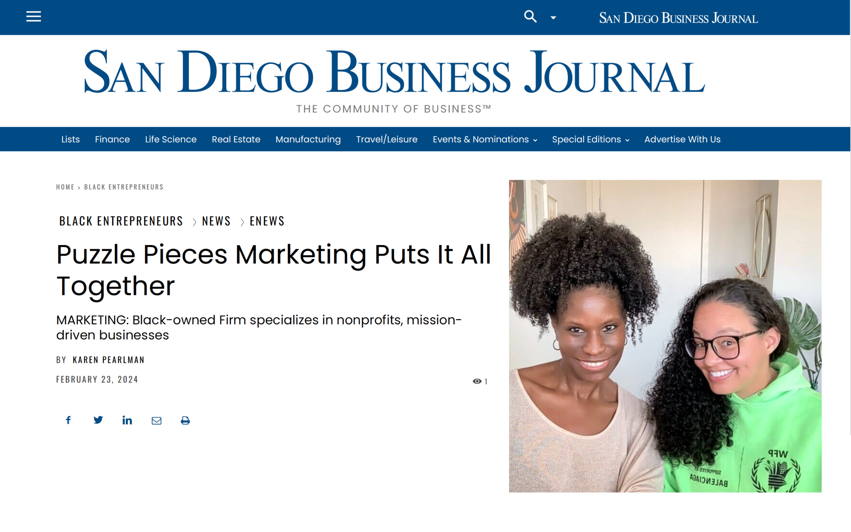 SDBJ Puzzle Pieces Marketing Feature for Black History Month 2024