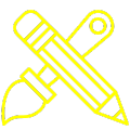 yellow pencil and paintbrush icon
