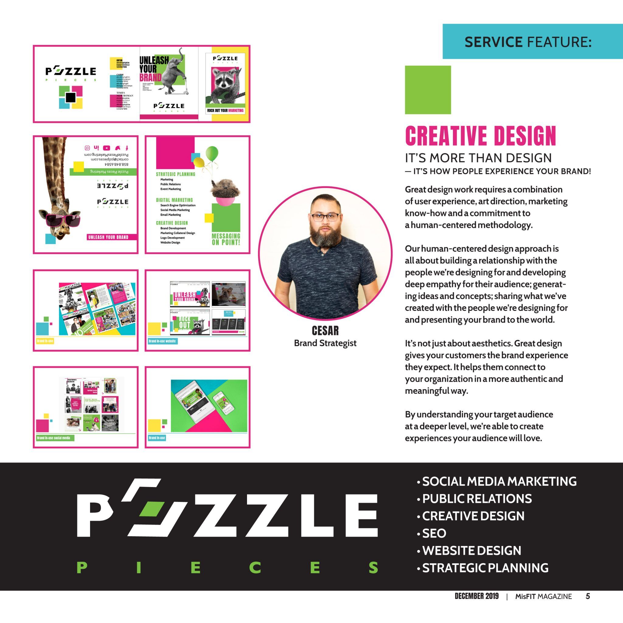 Puzzle Pieces Marketing magazine featuring cesar